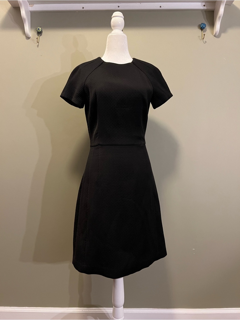 Banana Republic Black Textured Jacquard Fit & Flare Dress